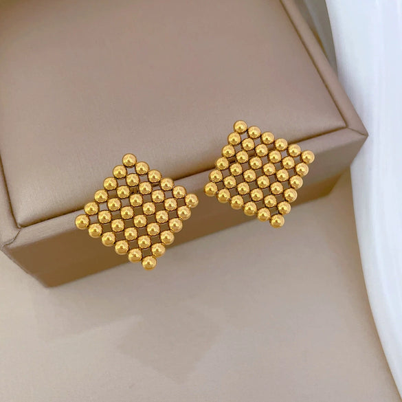 Titanium Steel Geometric Square Round Beads Electroplated Minimalist Earrings For Men And Women