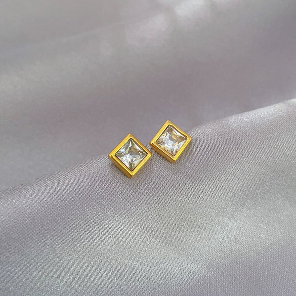 Titanium Steel Geometric Square Zircon Electroplated Minimalist Unisex Earrings