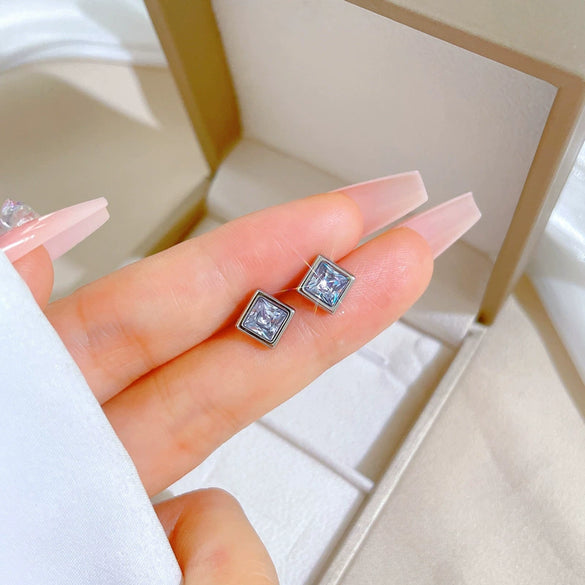 Titanium Steel Geometric Square Zircon Electroplated Minimalist Unisex Earrings