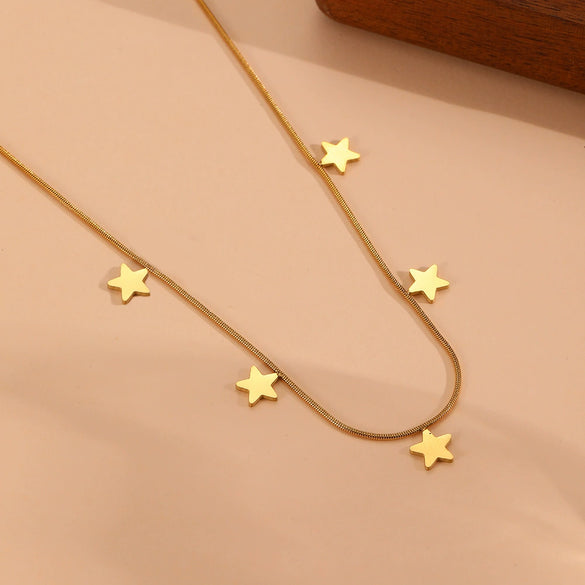 Titanium Steel Geometric Star And Moon Butterfly Pendant Necklace