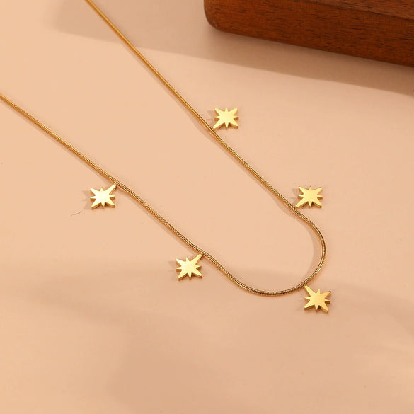 Titanium Steel Geometric Star And Moon Butterfly Pendant Necklace