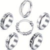 Titanium Steel Geometric Star And Moon Rotatable Decompression Women's Ring Set With Electroplating