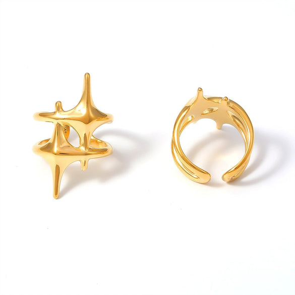 Titanium Steel Geometric Star Ring Electroplated With 18K Real Gold For Men And Women