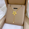 Titanium Steel Geometric Star Tassel Electroplated Necklace For Women