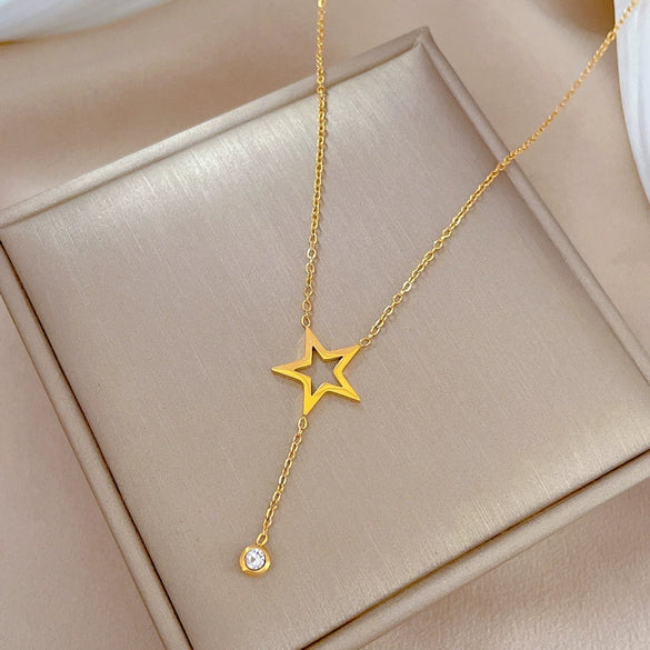 Titanium Steel Geometric Star Tassel Electroplated Necklace For Women