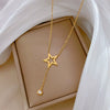 Titanium Steel Geometric Star Tassel Electroplated Necklace For Women