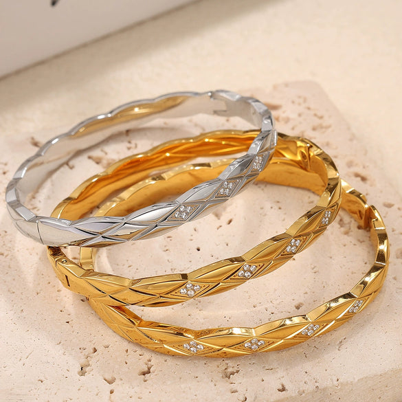 316L Stainless Steel Geometric Style Diamond Buckle Bracelet With Electroplating Jewelry
