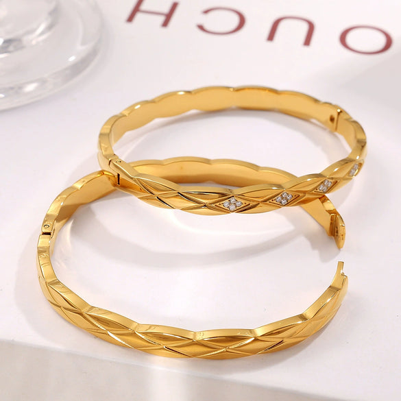 316L Stainless Steel Geometric Style Diamond Buckle Bracelet With Electroplating Jewelry