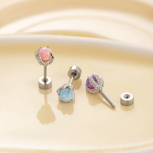 Titanium Steel Geometric Style Dragon Ball Dragon Claw Ear Nails For Women With Precious Stones
