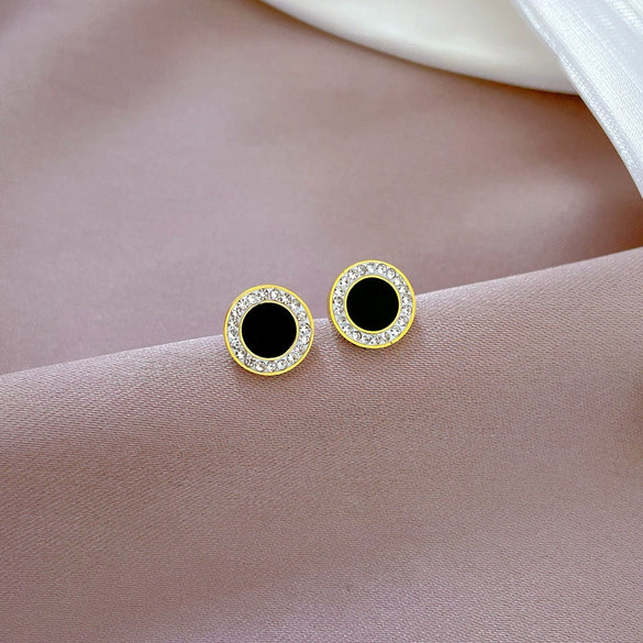 Titanium Steel Geometric Style Electroplated Shell Zircon Earrings For Women