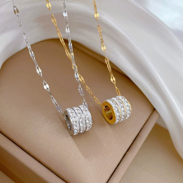 Titanium Steel Geometric Style Electroplated Threering Necklace For Women