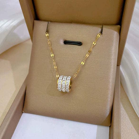 Titanium Steel Geometric Style Electroplated Threering Necklace For Women