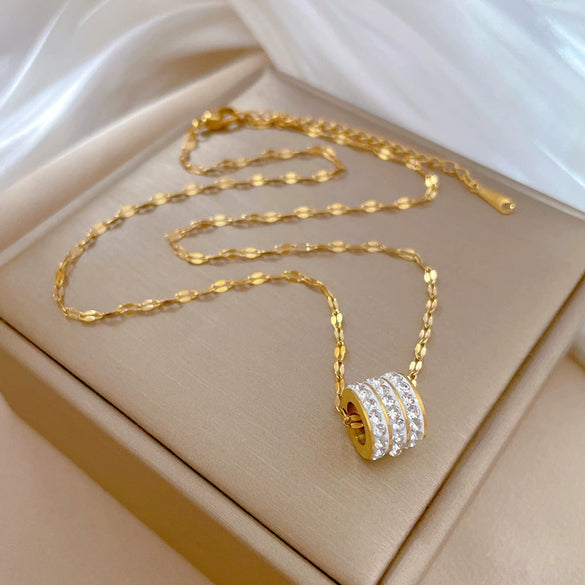 Titanium Steel Geometric Style Electroplated Threering Necklace For Women