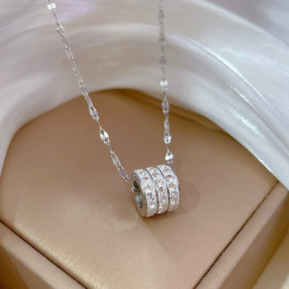 Titanium Steel Geometric Style Electroplated Threering Necklace For Women