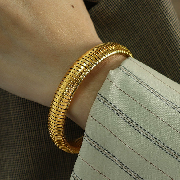 316L Stainless Steel Geometric Style Electroplated Wide Surface Elastic Snake Bone Bracelet