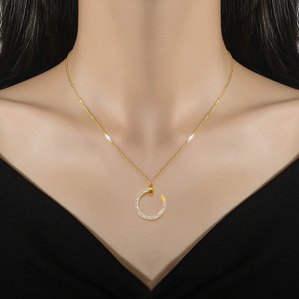 Titanium Steel Geometric Style Furnace Real Gold Plated Necklace With Zircon And Diamond Accents For Unisex