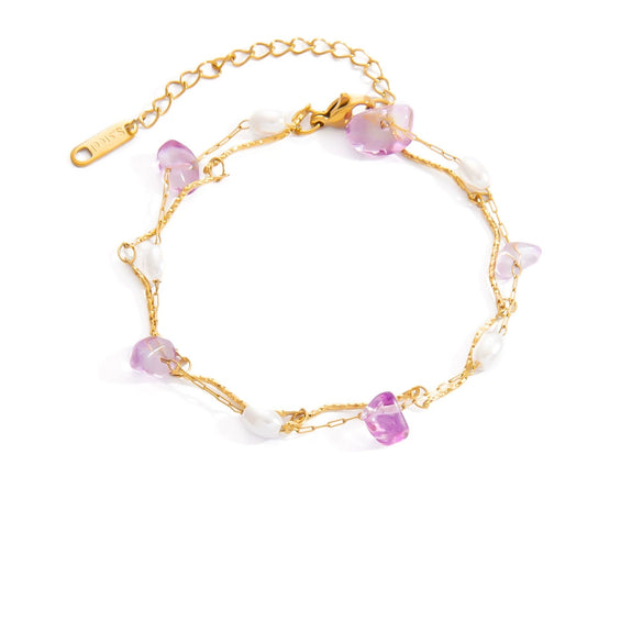 Titanium Steel Geometric Style Light Luxury Electroplated Double Layer Natural White Stone Bracelet For Women