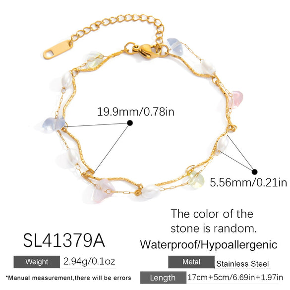 Titanium Steel Geometric Style Light Luxury Electroplated Double Layer Natural White Stone Bracelet For Women