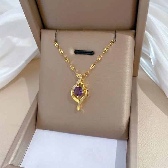 Titanium Steel Geometric Style Microinlaid Real Gold Unisex Necklace Set With Diamonds
