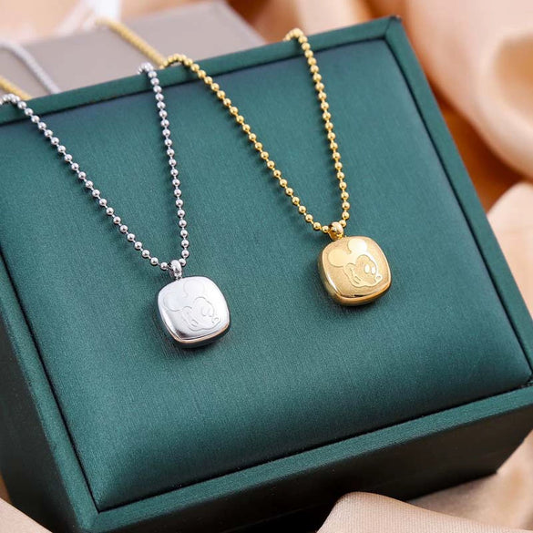 Titanium Steel Geometric Style Necklace With Mixed Gemstone Setting And Electroplating