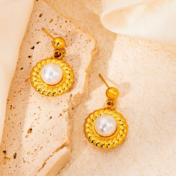 Titanium Steel Geometric Sunflower Electroplated Women's Earrings