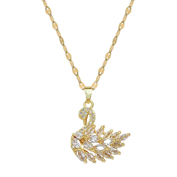 Titanium Steel Geometric Swan Women's Clavicle Chain Necklace With Diamond Pendant