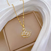 Titanium Steel Geometric Swan Women's Clavicle Chain Necklace With Diamond Pendant
