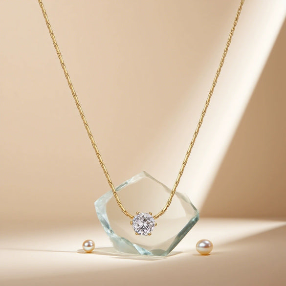 Titanium Steel Geometric Sweet Design Electroplated Diamond Pendant Necklace For Women