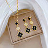 Titanium Steel Geometric Tassel Lucky Grass Micro Earrings Necklace Set For Women With Electroplating