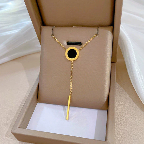 Titanium Steel Geometric Tassel Roman Ring Normcore Style Furnace Real Gold Plated Female Popular Clavicle Chain Accessories
