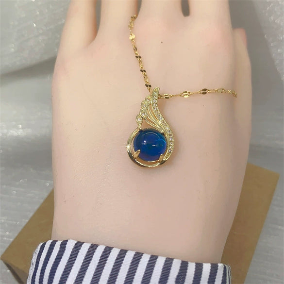 Titanium Steel Geometric Temperaturesensitive Colorchanging Phoenix Tail Necklace For Female