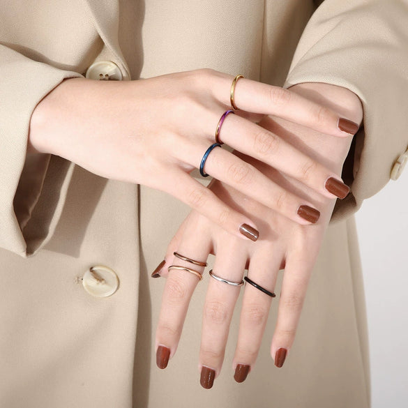 Titanium Steel Geometric Thin Ring For Women Light Luxury Simple Design With Electroplating
