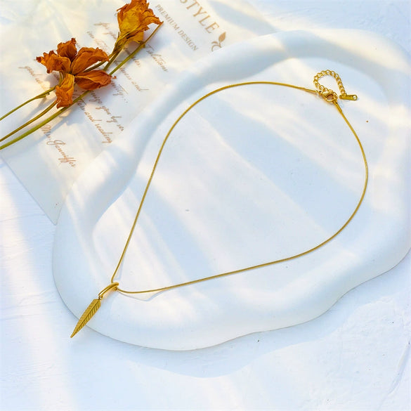 Titanium Steel Geometric Triangle Long Leaf Pendant Necklace With Electroplating