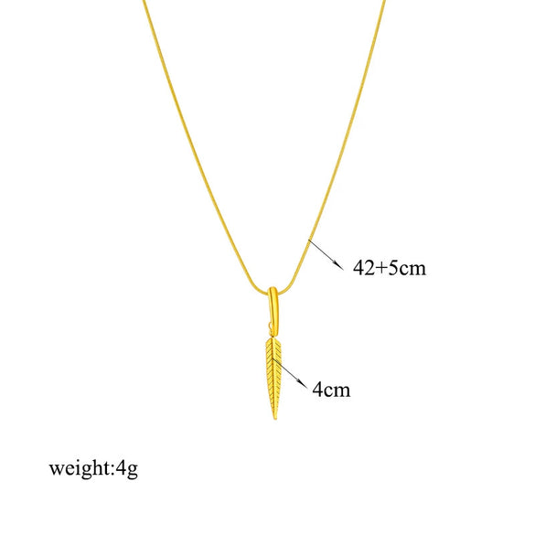 Titanium Steel Geometric Triangle Long Leaf Pendant Necklace With Electroplating