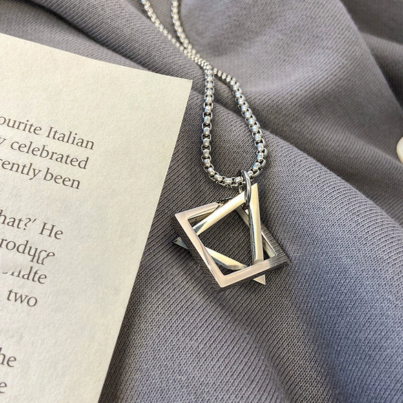 Titanium Steel Geometric Triangle Pendant Clavicle Chain Jewelry Highend Style Electroplated