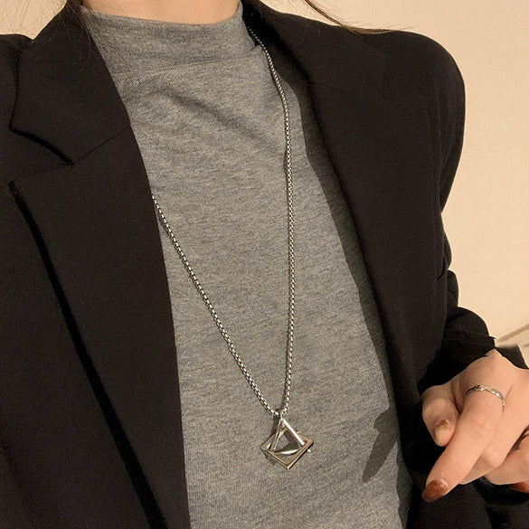 Titanium Steel Geometric Triangle Pendant Clavicle Chain Jewelry Highend Style Electroplated