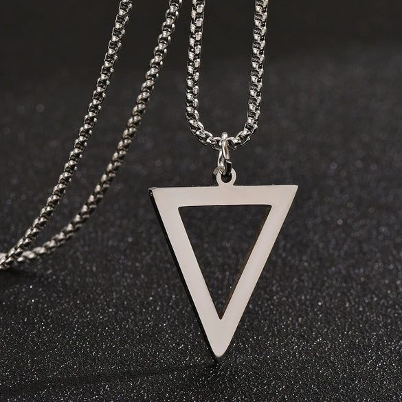 Titanium Steel Geometric Triangle Pendant Necklace With Pearl Chain Electroplated For Unisex Personality Jewelry