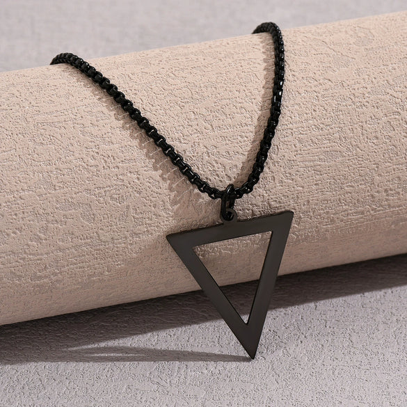Titanium Steel Geometric Triangle Pendant Necklace With Pearl Chain Electroplated For Unisex Personality Jewelry