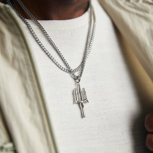 Titanium Steel Geometric Trident Hiphop Pendant Necklace For Men And Women