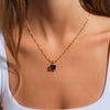 Titanium Steel Geometric Twelve Birthstone Square Pendant Necklace With O Word Chain Electroplated