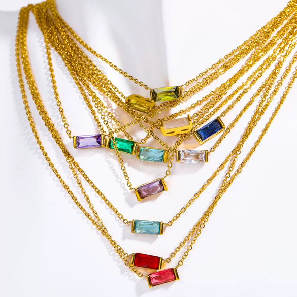 Titanium Steel Geometric Twelve Birthstone Zircon Necklace For Ladies With Electroplating Treatment