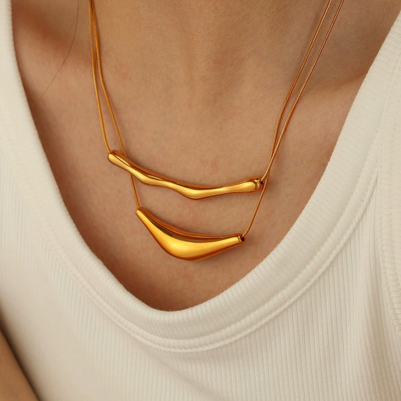 316L Stainless Steel Geometric Ushape Arc Pendant Clavicle Chain Necklace With Electroplating For Women