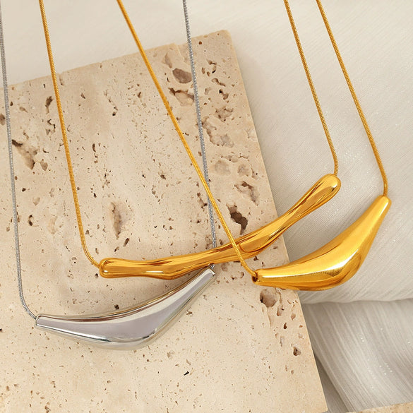 316L Stainless Steel Geometric Ushape Arc Pendant Clavicle Chain Necklace With Electroplating For Women