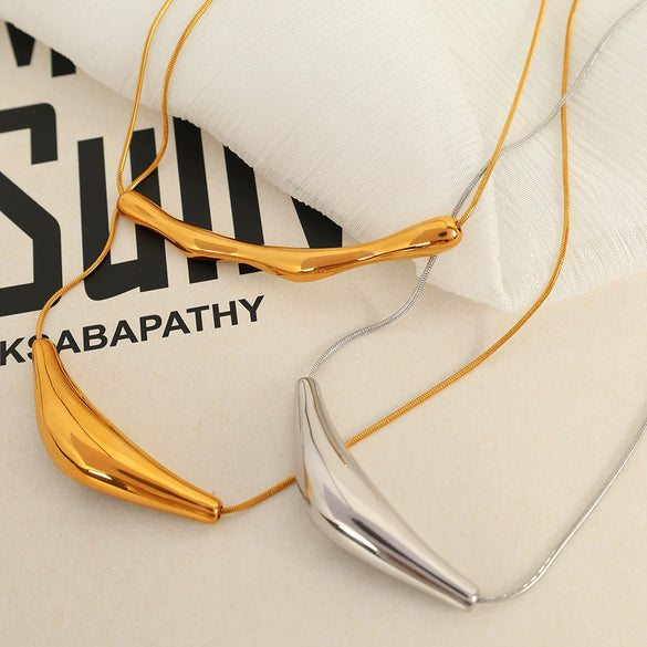 316L Stainless Steel Geometric Ushape Arc Pendant Clavicle Chain Necklace With Electroplating For Women