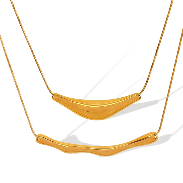 316L Stainless Steel Geometric Ushape Arc Pendant Clavicle Chain Necklace With Electroplating For Women
