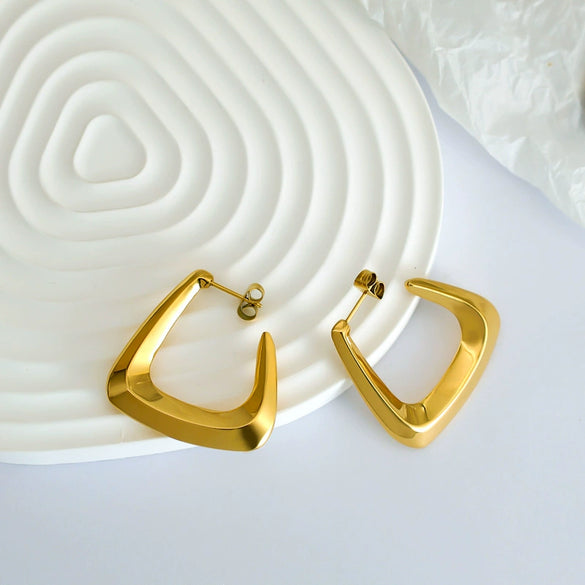 Titanium Steel Geometric Ushaped Triangle Earrings Plated With Gold