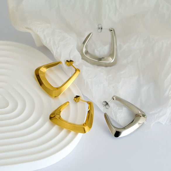 Titanium Steel Geometric Ushaped Triangle Earrings Plated With Gold