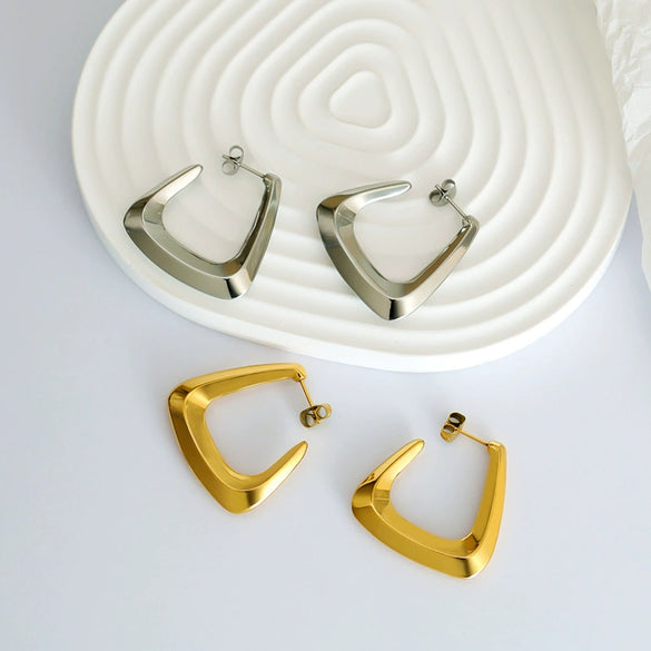 Titanium Steel Geometric Ushaped Triangle Earrings Plated With Gold