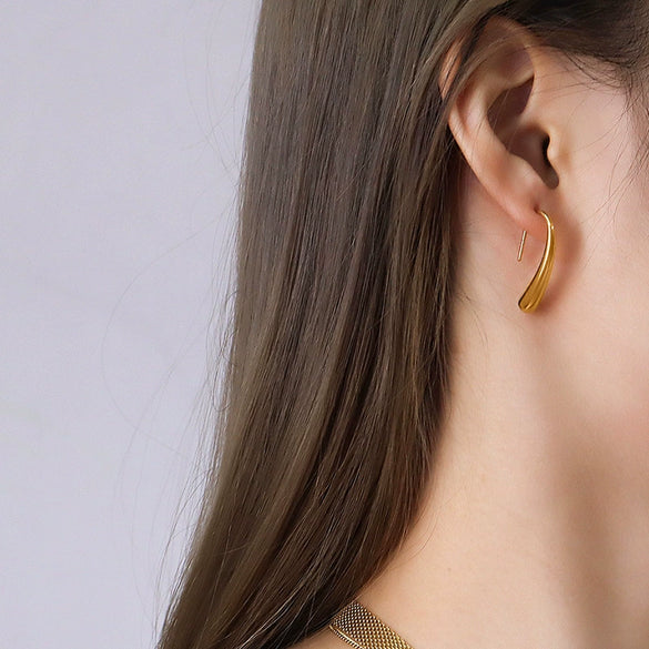 316L Stainless Steel Geometric Water Drop Curved Hook Earrings For Women With Electroplating Design