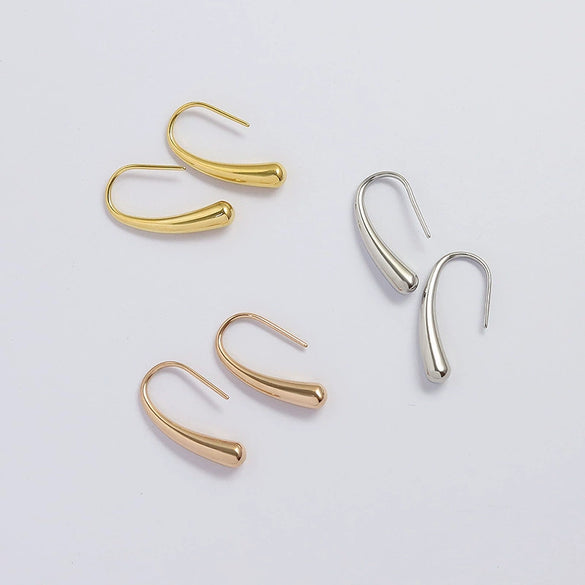 316L Stainless Steel Geometric Water Drop Curved Hook Earrings For Women With Electroplating Design